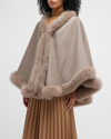 Gorski Cashmere Cape With Toscana Lamb Trim In Light Sand