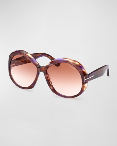 Tom Ford Annabelle Round Acetate Sunglasses In Brown
