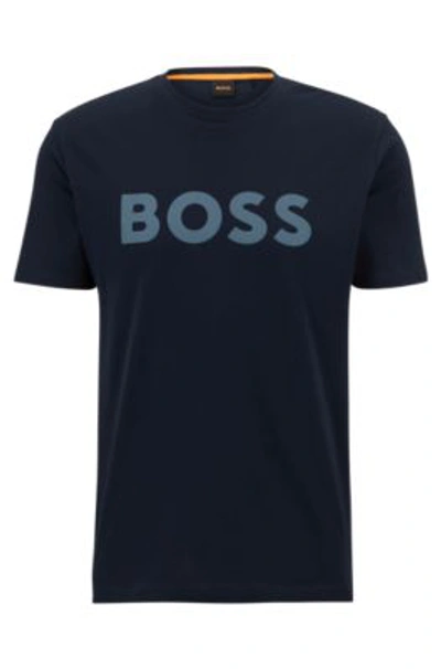Hugo Boss Cotton-jersey T-shirt With Rubber-print Logo In Dark Blue