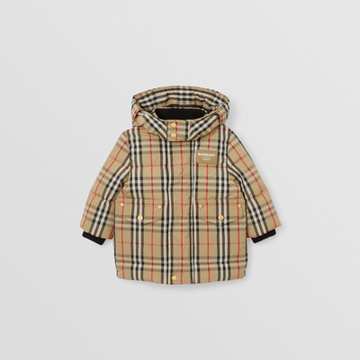 Burberry Kids'  Childrens Horseferry Motif Vintage Check Puffer Coat In Archive Beige