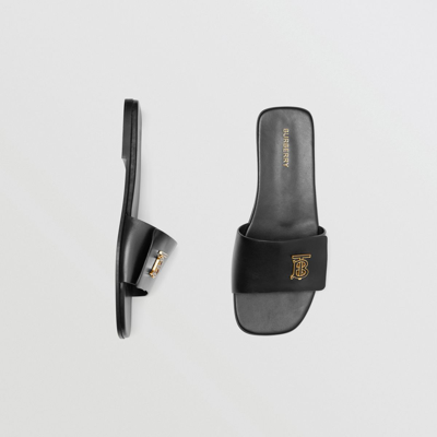 Burberry Monogram Motif Leather Slides In Black