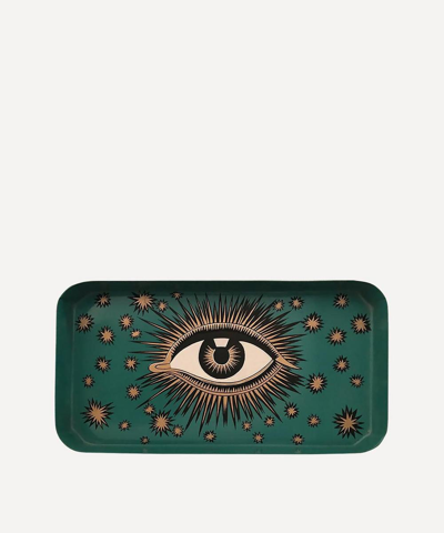 Les Ottomans Eye Hand-painted Iron Tray In Green