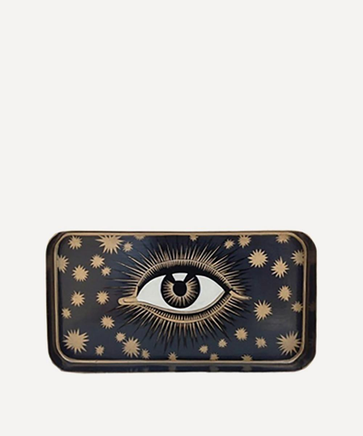 Les Ottomans Eye Hand-painted Iron Tray In Black