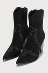LULUS GLADLEY BLACK SUEDE POINTED-TOE MID-CALF WESTERN BOOTS