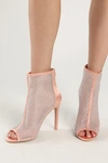 Lulus Hakka Rose Gold Satin Rhinestone Peep-toe Booties In Rose Gold