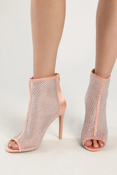 Lulus Hakka Rose Gold Satin Rhinestone Peep-toe Booties