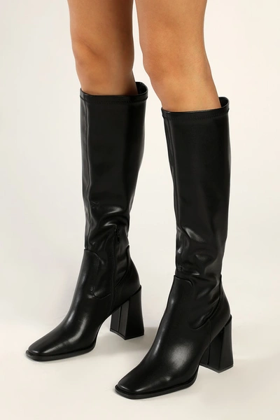 Lulus Michella Black Square Toe Knee High High Heel Boots