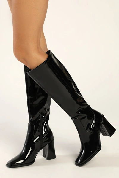 Lulus Michella Black Patent Square Toe Knee High High Heel Boots | ModeSens
