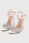 LULUS NORANIE WHITE RHINESTONE HIGH HEEL SANDALS