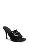 Chase & Chloe Divine Caged Sandal In Black Pu