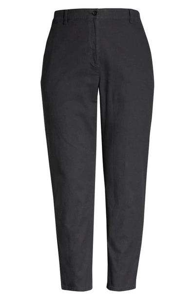 Eileen Fisher Organic Cotton & Hemp High Waist Tapered Ankle Pants In Graphite