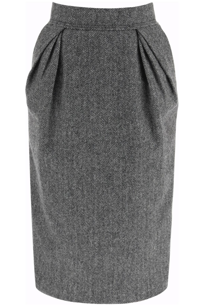 Maison Margiela Herringbone Pencil Skirt In Black,grey