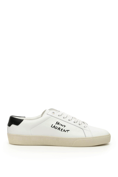 Saint Laurent 10mm Signature Leather Sneakers In White