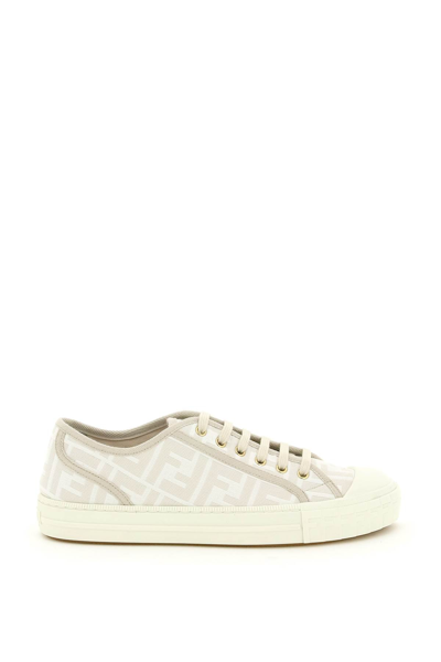 Fendi Ff Jacquard Low-top Sneakers In White