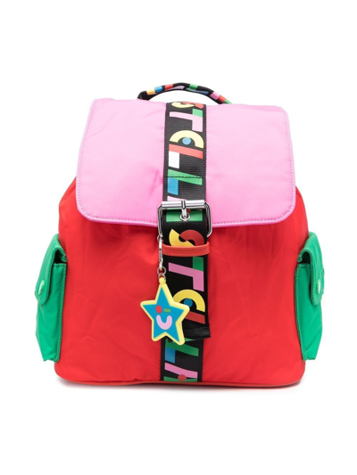 Stella Mccartney Kids' Logo-tape Colour-block Backpack In Red