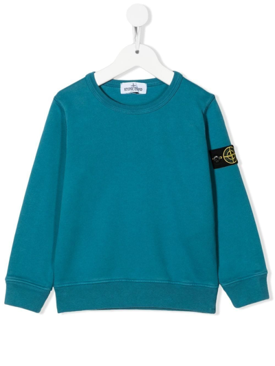 Stone Island Junior Logo-patch Sleeve Detail Sweatshirt In Blue