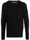 Polo Ralph Lauren Logo-embroidered Cable-knit Cotton Jumper In Black