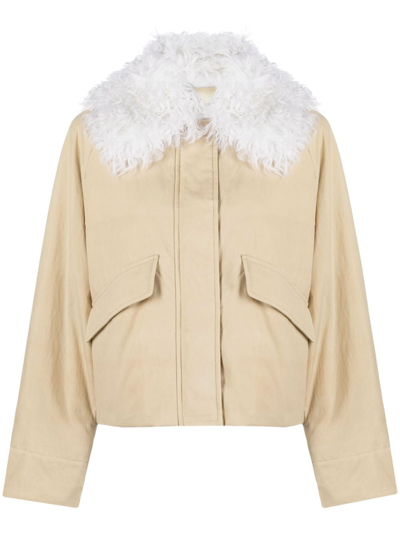 Durazzi Milano Jacket With Shearling Collar In Neutrals