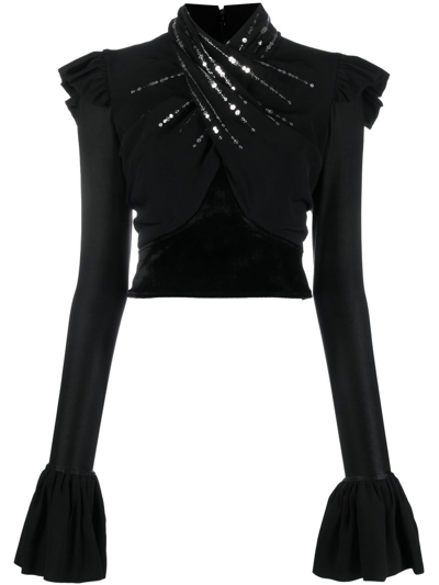 Paco Rabanne Sequin Draped Top In Black