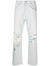 GOLDEN GOOSE DISTRESSED-EFFECT TEXT-PRINT STRAIGHT-LEG JEANS