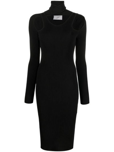 Coperni Cut-out Ribbed-knit Midi Dress In Black