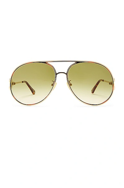 Chloé Pilot Frame Metal Sunglasses In 002 Gold Gold Green