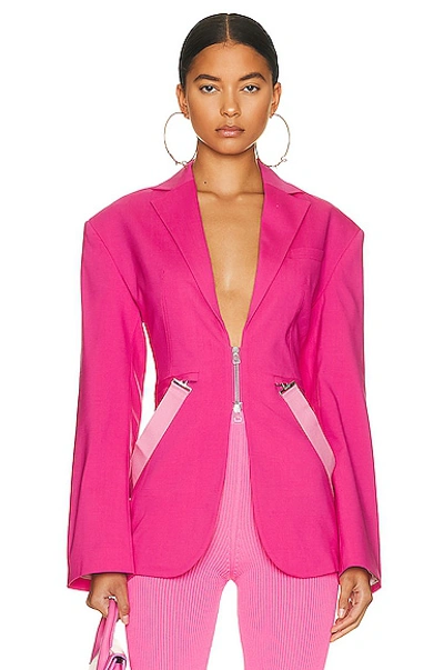 Jacquemus Strap-detail Zip-up Blazer In Pink