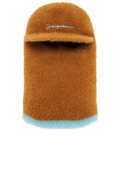 Jacquemus Textured Logo-embroidered Balaclava In Marrone