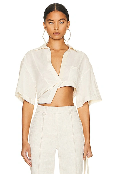 Jacquemus Gathered Cropped Cotton Shirt In White