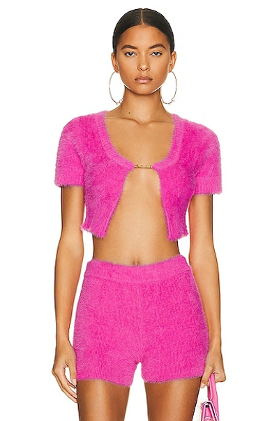 Jacquemus Neve Cropped Brushed Knitted Cardigan In Pink
