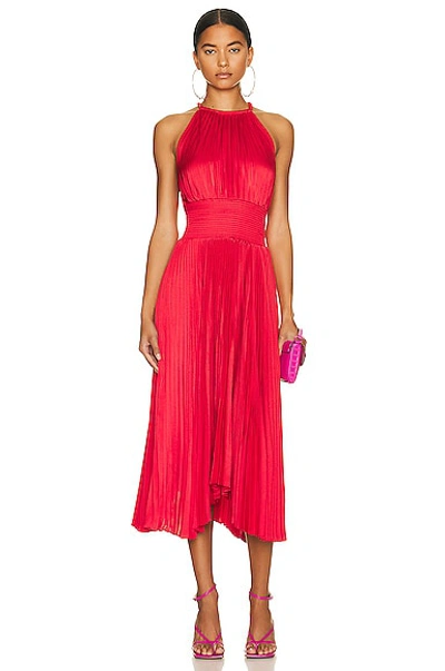 A.l.c Renzo Ii Asymmetric Pleated Midi-dress In Red