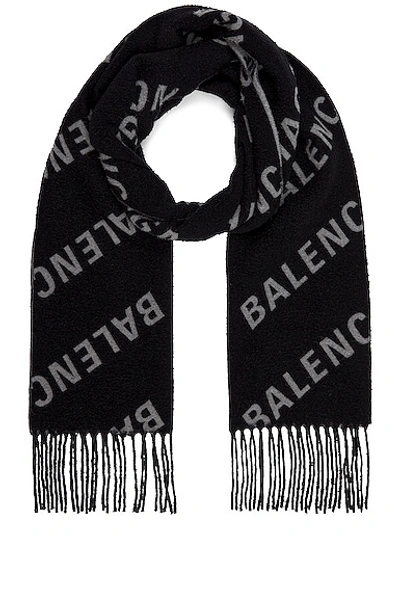 Balenciaga Allover Logo Fringed Scarf In Black