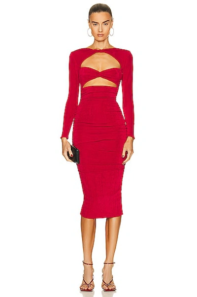 Ser.o.ya Eden Ruched Cut-out Bodycon Midi Dress In Red