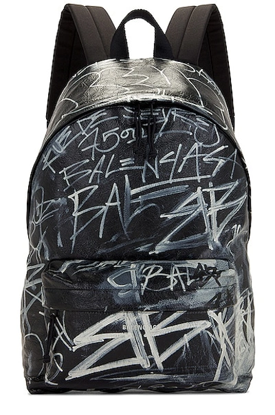 Balenciaga Printed Leather Backpack In Black