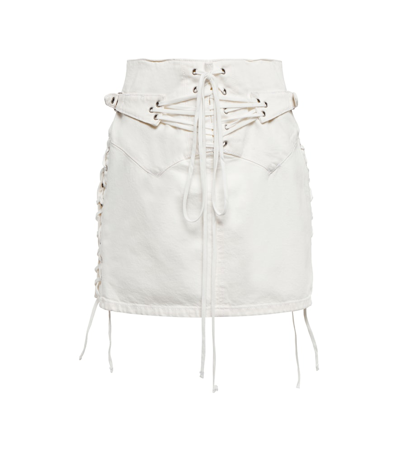 Re/done 70s Lace-up Denim Miniskirt In Vintage White