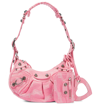 Balenciaga Le Cagole Xs Denim Shoulder Bag In Pink