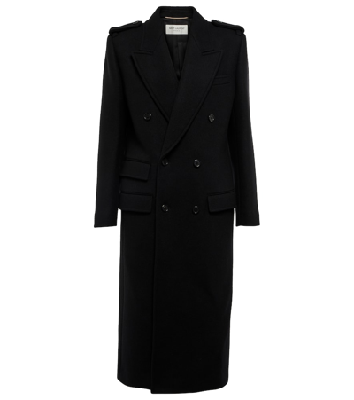 Saint Laurent Wool-blend Gabardine Coat In Black