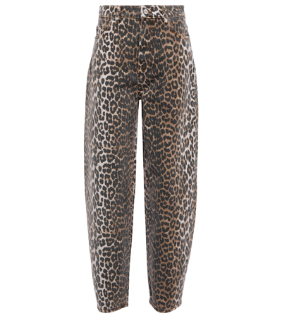Ganni Stary Leopard-print Barrel-leg Jeans In Brown