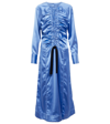 Ganni Ruched Cutout Recycled Stretch-satin Midi Dress In Granada Sky