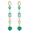 NADINE AYSOY CATENA 18KT GOLD EARRINGS WITH EMERALDS, PERIDOT AND TOURMALINE