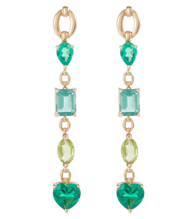 Nadine Aysoy Catena 18kt Gold Earrings With Emeralds, Peridot And Tourmaline In 0