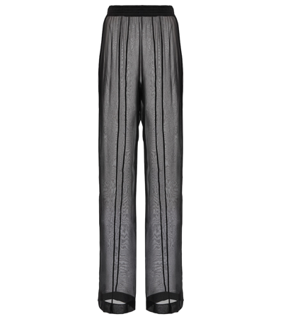 Saint Laurent High-rise Straight Silk Chiffon Pants In Noir