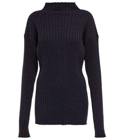 The Row Awais Ribbed-knit Mockneck Top In Blue,brown