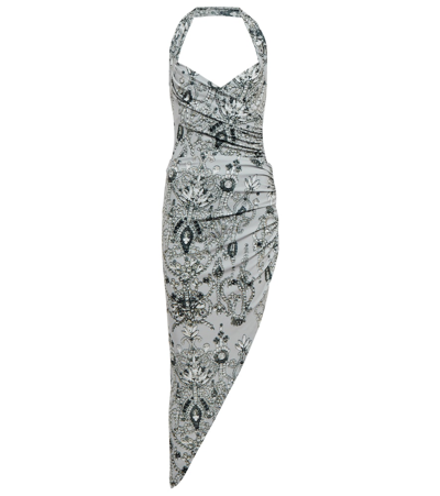Norma Kamali Cayla Printed Draped Gown In Light Jewels