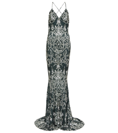 Norma Kamali Open-back Printed Stretch-jersey Gown In Dark Jewels