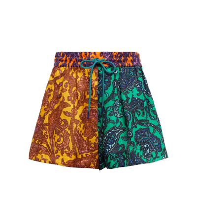 Zimmermann Tiggy Spliced Paisley-print Linen Shorts In Multicolor