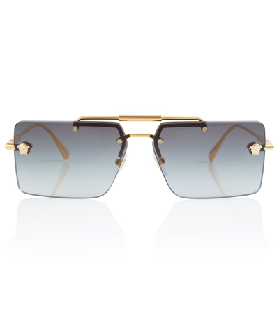 Versace Embellished Rectangular Sunglasses In 0