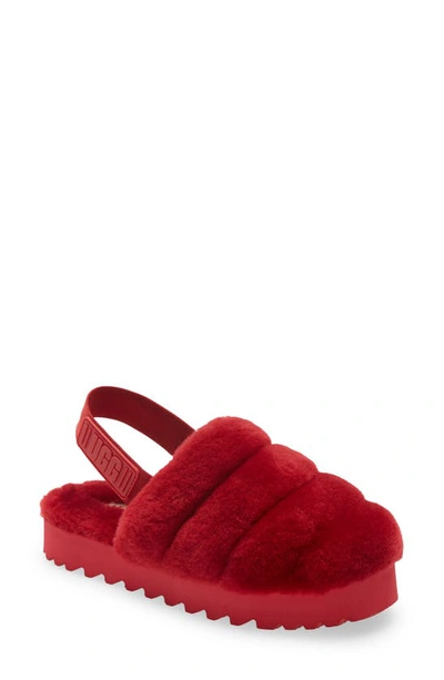 Ugg Super Fluff Genuine Shearling Slingback Slipper In Ribbon Red