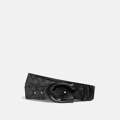 Coach Sculpted C Buckle Cut To Size Reversible Belt, 40mm In Black/charcoal