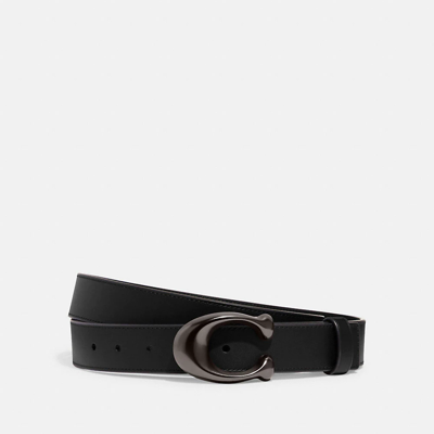 Coach Sculpted C Buckle Cut To Size Reversible Belt, 32mm In Pewter/black